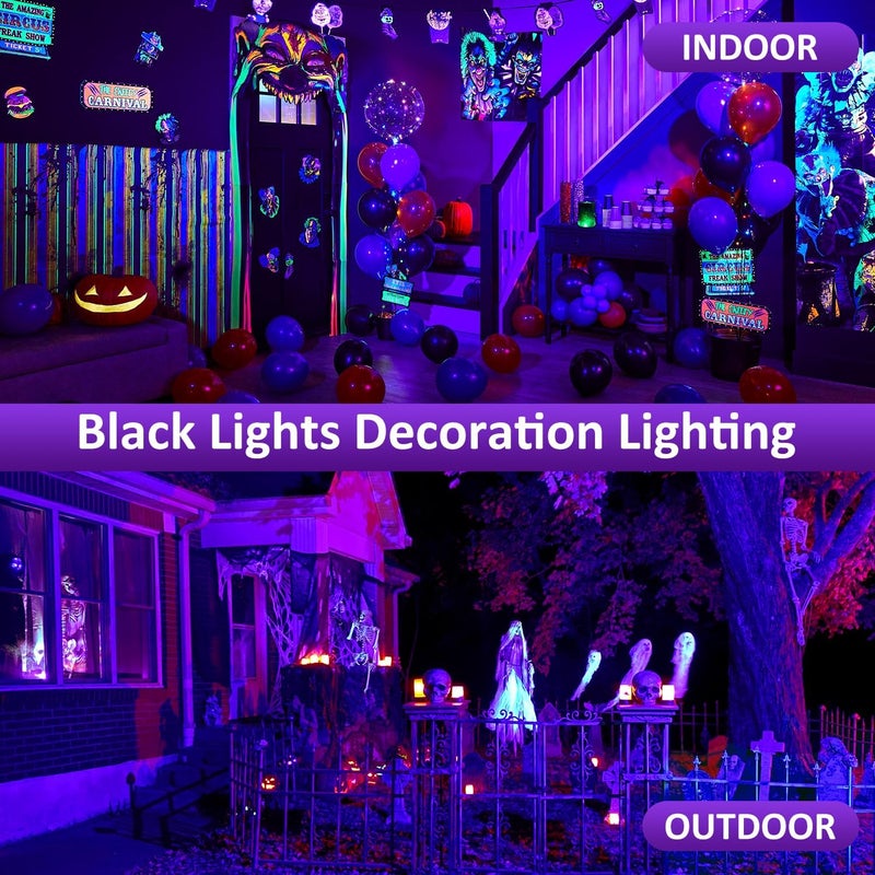 T-SUN 2 Pack 60W Black Lights Outdoor, Blacklight Flood Light with US Plug and Switch, IP66 Waterproof Black Lights for Glow Party, Glow in The Dark, Body Paint Fluorescent Poster Halloween - Image 2